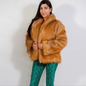 Tan Brown Faux Fur Coat